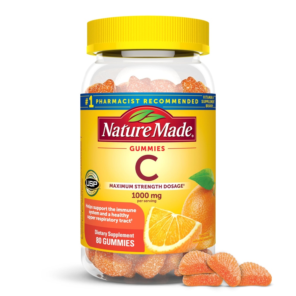 Daba Made maksimālā stipruma deva vitamīns C 1000mg uz apkalpo, imūno atbalstu vitamīns C Gumijas pieaugušajiem, 80 vitamīnu C Gumies, 20 dienu piegādes