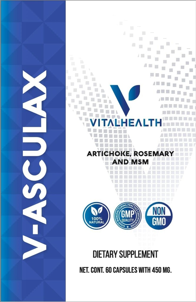 Vitālā veselība V-askulax cirkulācijas atbalsts – sirds veselība, asins plūsma, šķidruma aizture un arteriālā cirkulācija – dabīga augu formula ar raganu lazdu, Rue, Artichoke, Rosemary, MSM & Horsetail