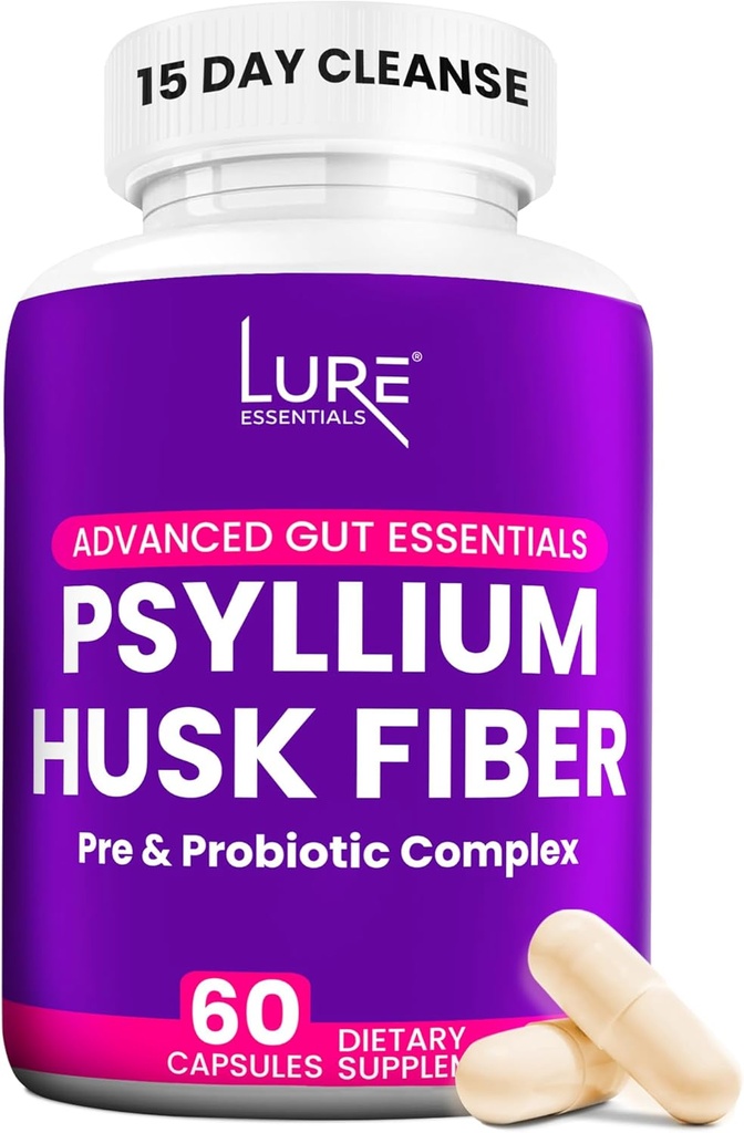 Essentials Psyllium Husk Kapsulas resnās zarnas tīrīšanai - prebiotikas un probiotikas Fiber