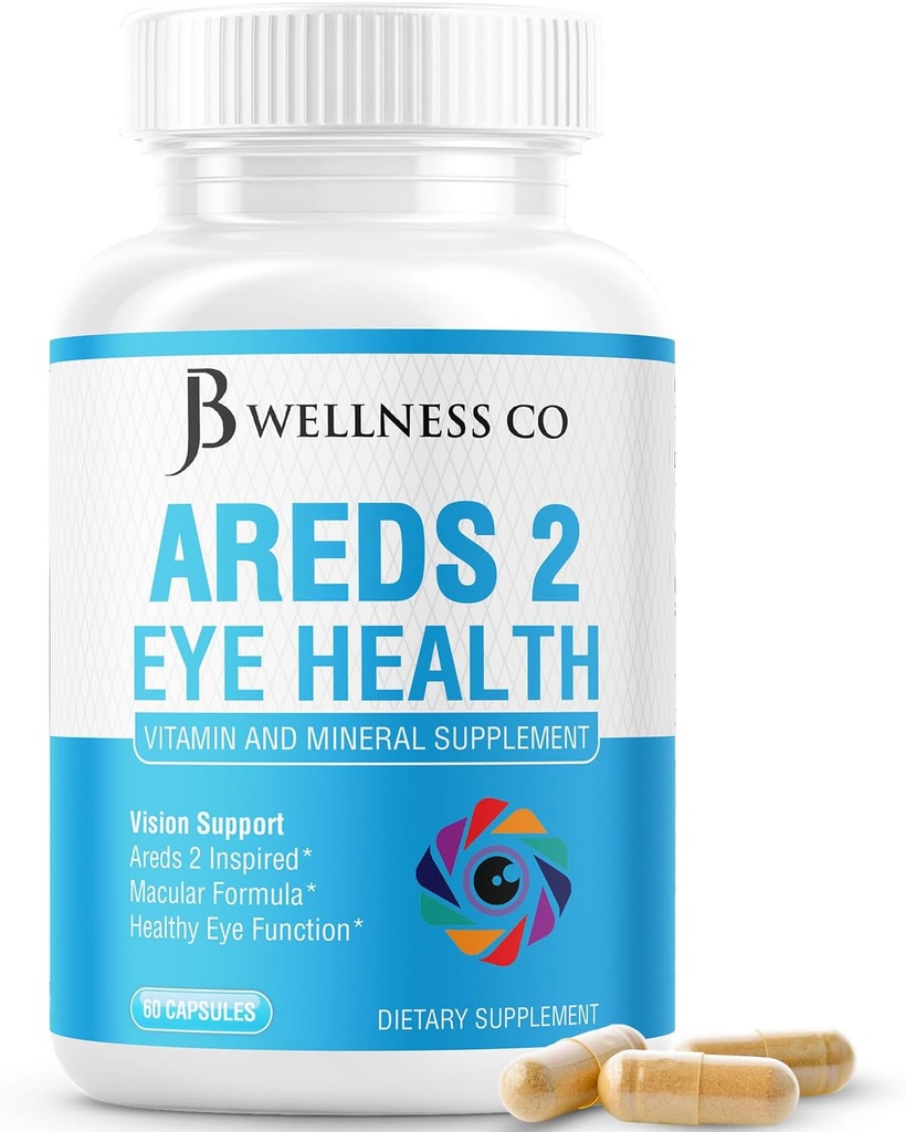 JB Wellness AREDS 2 Acu vitamīns un minerālvielas Papildinājums, Satur luteīnu, C vitamīnu, Zeaksantīnu, Cinku un vitamīnu Uzlabot Redzes papildinājums - 60 Skaits