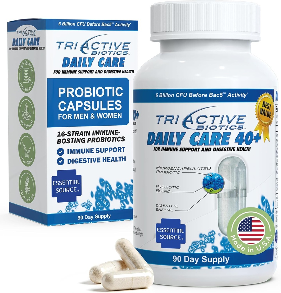TriActive Biotics Daily Care - Probiotikas sievietēm un vīriešiem, Prebiotikas Blend ar 6 miljardiem KVV - Probiotikas gremošanas veselībai - Atbalsts Gut Veselība, Imūnā aizsardzība - 90 kapsulas