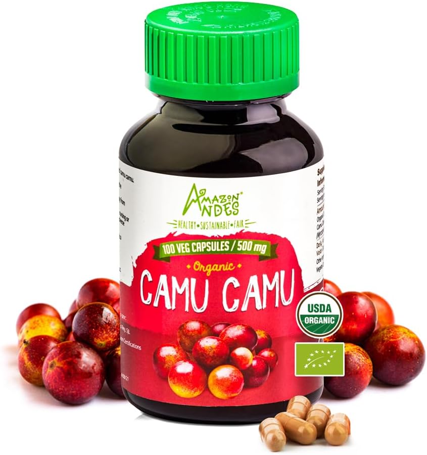 Camu Camu Capsules l Jaudīgs vitamīns C Avots l Imūnsistēma Booster l Organic un Fairtrade Sertificēts l 100 Vegan Tabletes l 1500mg par apkalpo l Non ĢMO un lipekļa bezmaksas l Andes