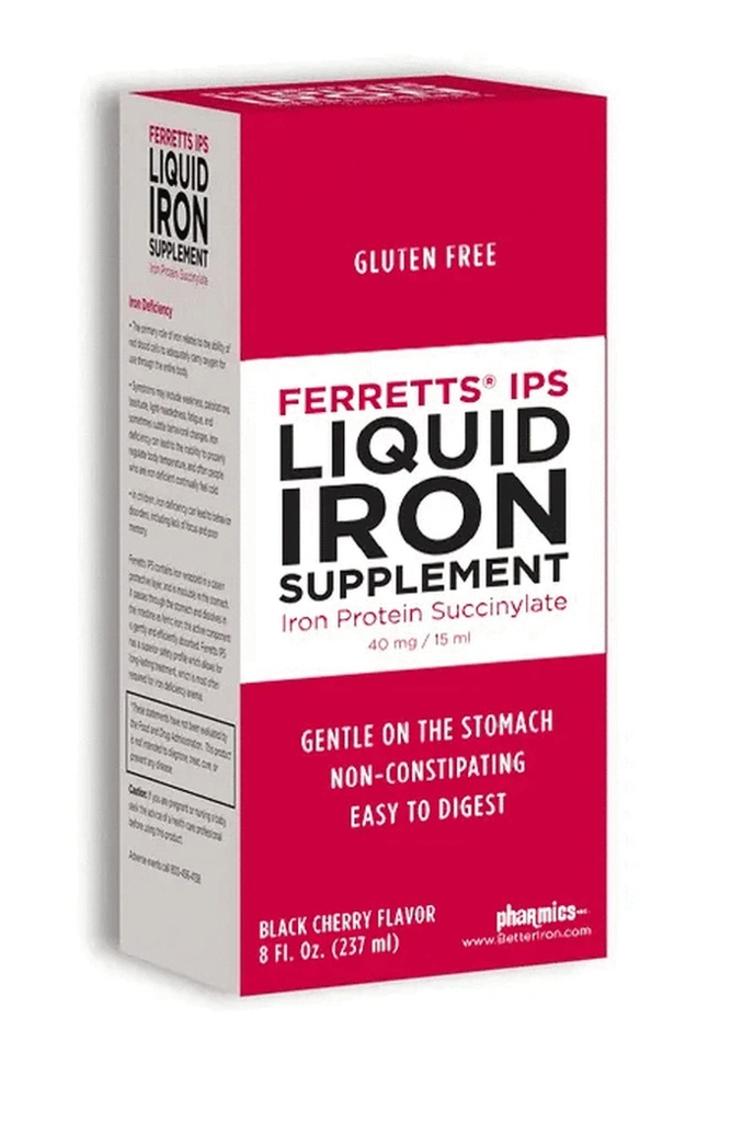 Ferretts šķidrā dzelzs papildinājums 40mg (IPS) - 8 Fl Oz. Black Cherry Aromatizēts augstas potences dzelzs papildinājumi bērniem un grūtniecēm - Gentle & Non-Constipting Yummy Šķidrā dzelzs papildinājums