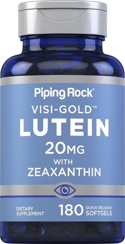 Piping Rock Lutein un Zeaxanthin Papildinājums - 20mg - 180 Softgels - no Marigold Extract -- Non-GMO, bez glutēna