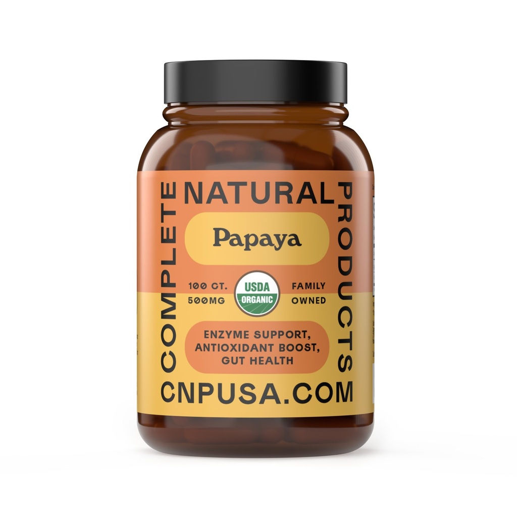 Complete Natural Products Organic Papaya Fermentus & Papain Enzīmi Kapsulas - 500mg 100 Tabletes, Organisks Papaya pulveris Gremošanas Super Augļu Kapsulas