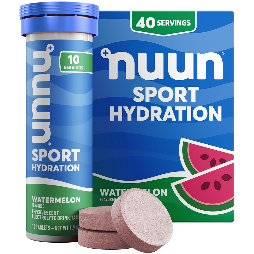 Nuun Sport Elektrolītu tabletes ar magniju, kalciju, kāliju, hlorīdu un nātriju, bez glutēna, arbūzu, 4 iepakojumi (40 Servē kopā)