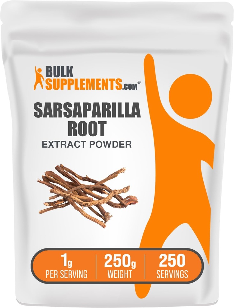 BulkSupplements.com Sarsaparilla Root Extract Powder - Sarsaparilla Pielikums, Smilaks Sarsaparilla Root - Herbal & Gluten Free, 1g per Serving, 250g (8.8 oz) (1. iepakojums)