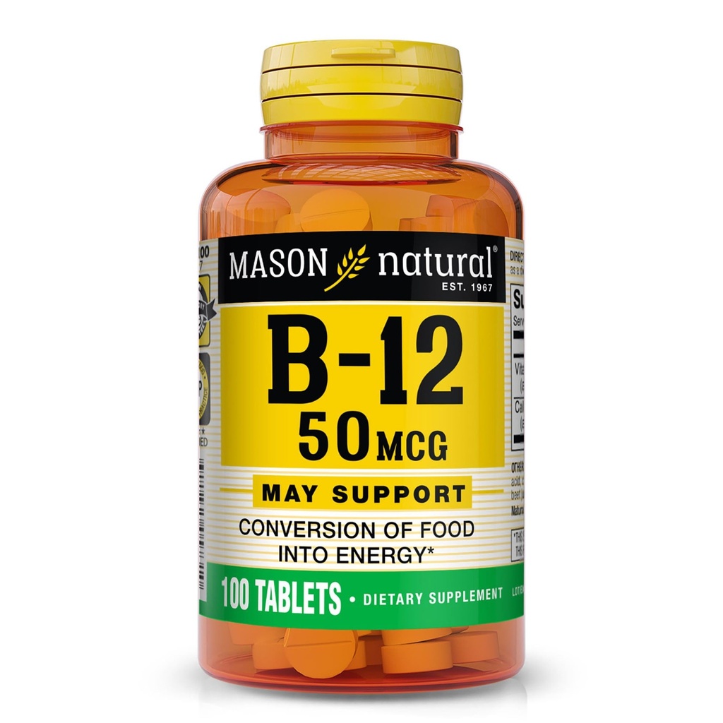 B12 50 μg vitamīns ar kalciju, 100 dienu iepakojums, uztura bagātinātājs, kas atbalsta dabas enerģijas līmeni, 100 tabletes (1. iepakojums)
