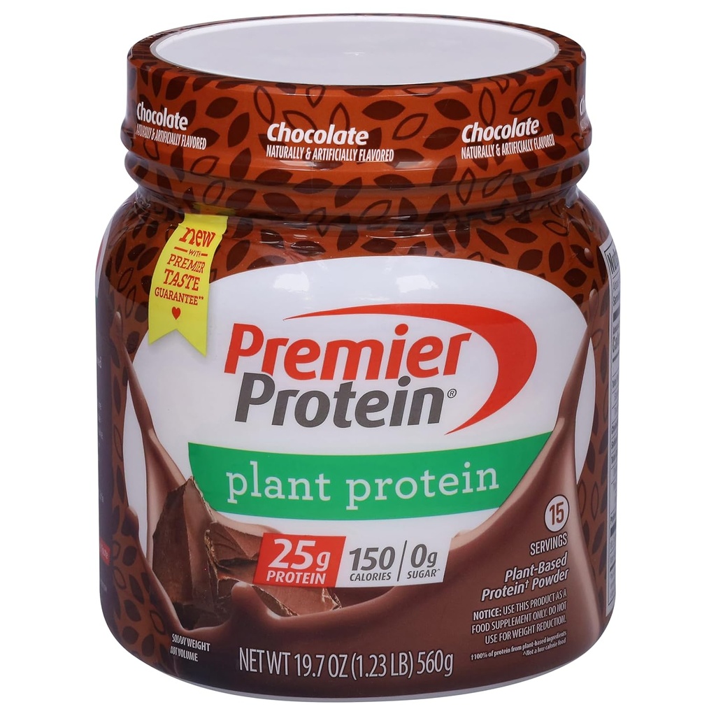 Premier Protein pulveris augu proteīns, Šokolāde, 25g augu olbaltumvielas, 0g cukura, bez lipekļa, bez sojas vai piena sastāvdaļas, 15 Pasniedz