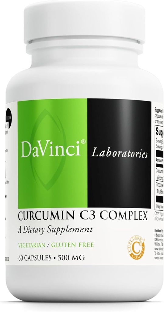DAVINCI Labs Kurkumīna C3 komplekss - Uztura papildinājums, lai atbalstītu Žultspūšļa funkciju un veselīgas aknas - ar kurkuminoīdiem un bioperīna augļu ekstraktu - bez lipekļa - 60 veģetārās kapsulas