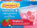 Emergen-C Imūnās+ 1000mg C vitamīna pulveris, ar vitamīnu D, Cinka, antioksidanti un elektrolīti immunity, Imūnās atbalsta uztura papildinājums, aveņu Flavor - 30 Count/1 Month Supply