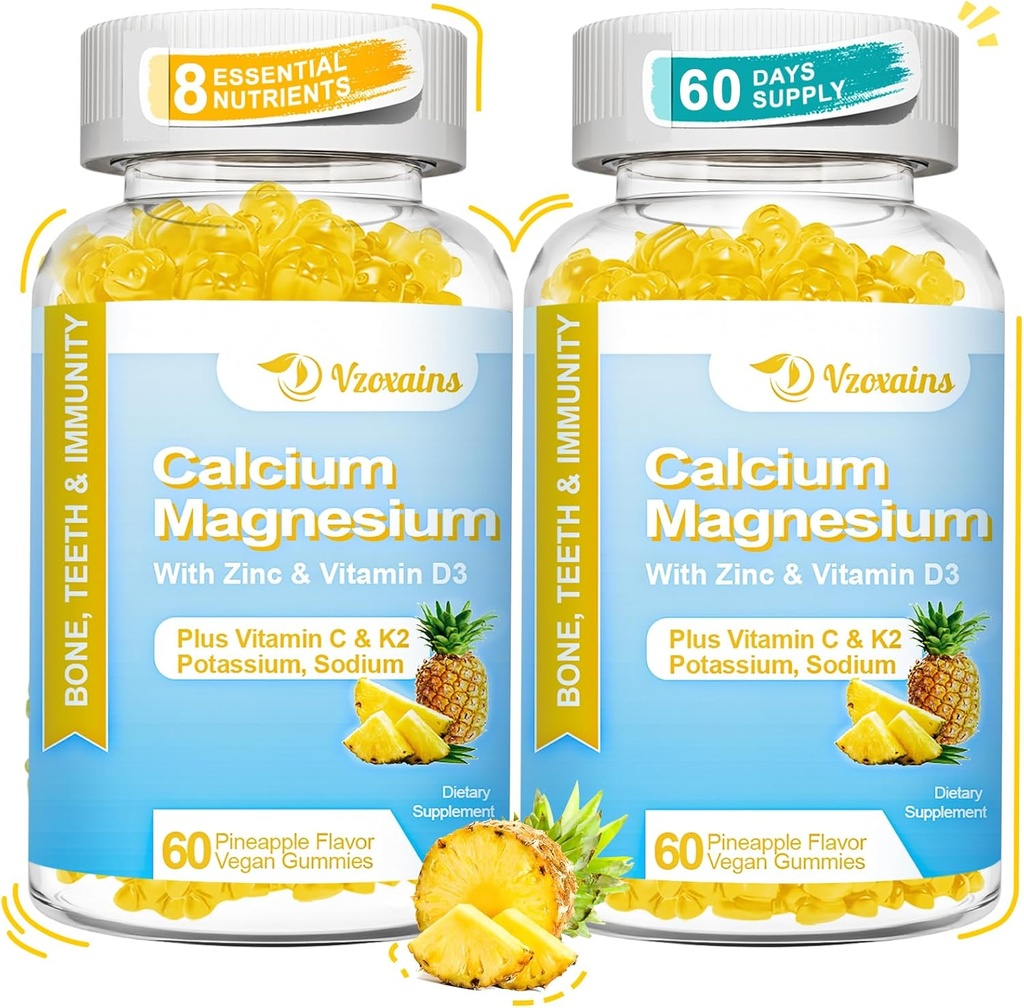 Augsta absorbcija Kalcija gumijas, bezcukura kalcija magnija gumijas ar vitamīnu D3 vīriešiem un sievietēm, ananass Flavor 120 Cts