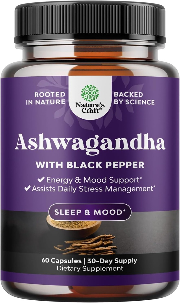Organic Ashwagandha Root Powder 60 Kapsulas - Ashwagandha ar melno piparu ekstrakta pulvera piedevas relax, miega un imūno atbalstu sievietēm un vīriešiem - Organic Vitania Somnifera Root bagātinātāji
