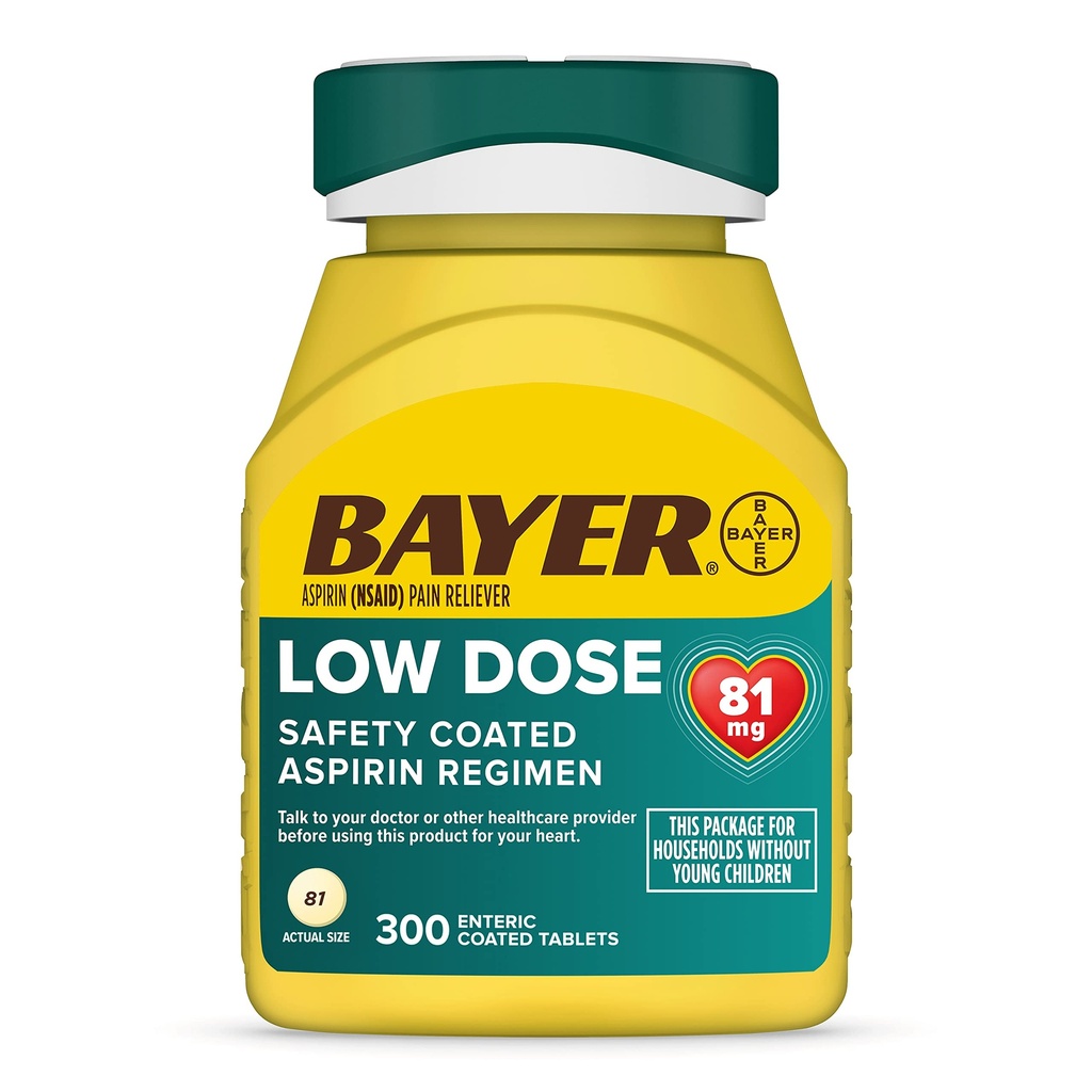 Bayer Maza aspirīna deva 81 mg, enterālās apvalkotās tabletes, ieteicamais ārsts, Kardiovaskulāro slimību sekundāra profilakse, 300 tabletes ar drošības marķējumu