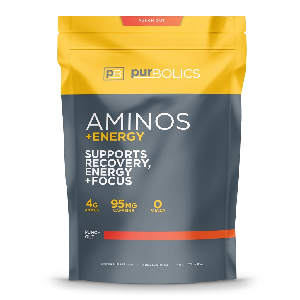 Purbolics Aminos + Enerģija ; Atbalsts atkopšanu, Enerģija & Focus ; 95mg kofeīna, 0 Cukurs & 60 Kalpo (Izvēlēties)
