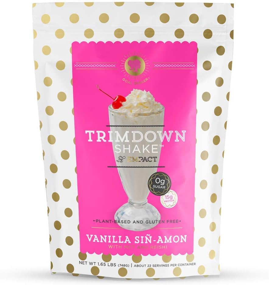 Empact Trimdown Shake - Vanilla Cinnamon - Vegāna proteīna pulveris, Nulle Cukurs, Keto Friendly, bez lipekļa, bez piena, bez sojas, bez laktozes, ne-GMO 1.65 Pound