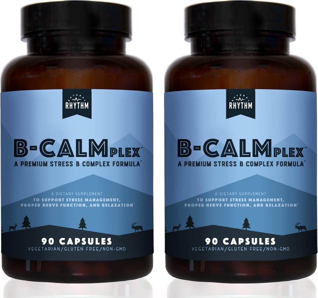 Dabas Rhythm B-KALMplex, 2 Pack, Unikāls B Vitamīnu Blend, B Complex atbalsta Pareiza nervu funkcijas un relaksācija, 3 Mēnešu Piedāvājums, 90 Skaits pudeles