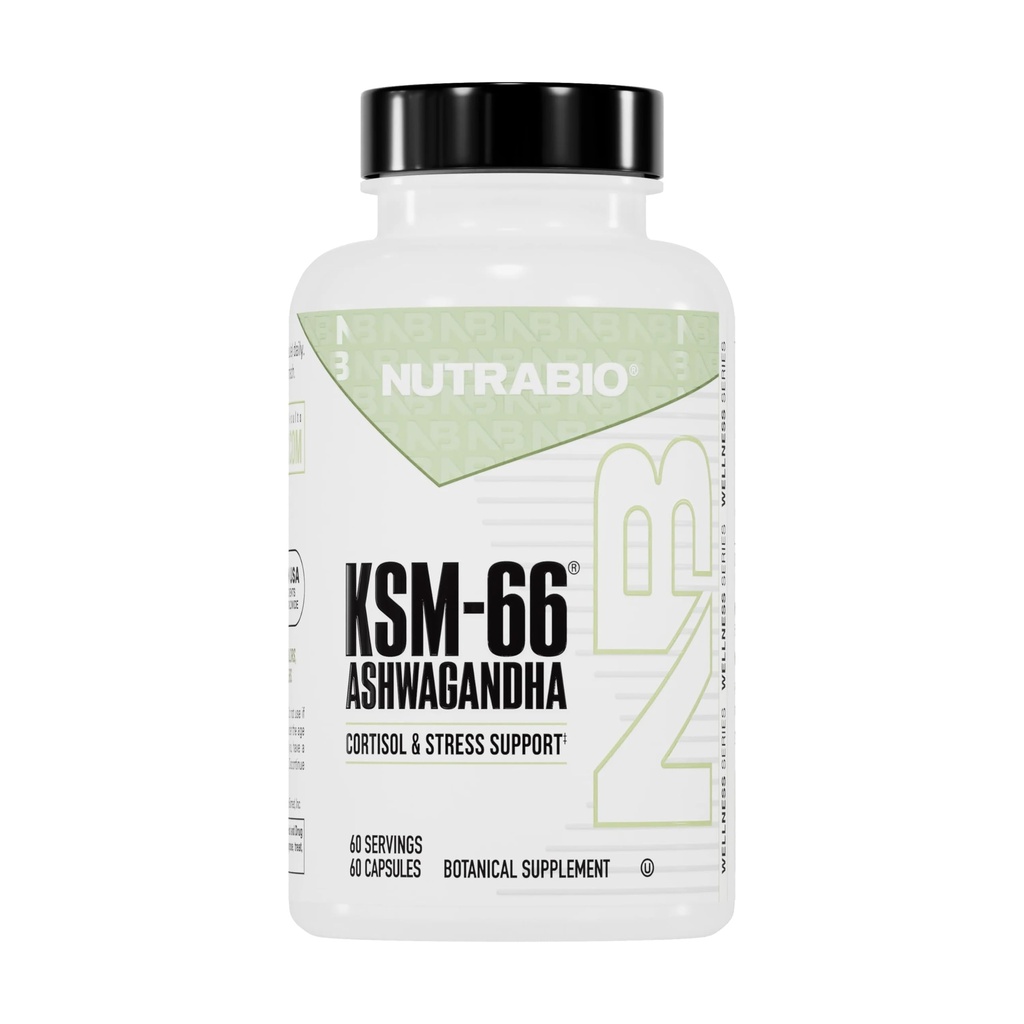 NutraBio Ashwagandha KSM-66 ) Ashwagandha Herbal Papildinājums stresam, garastāvoklim un veiktspējai ) 600 MG KSM66 60 kapsulas
