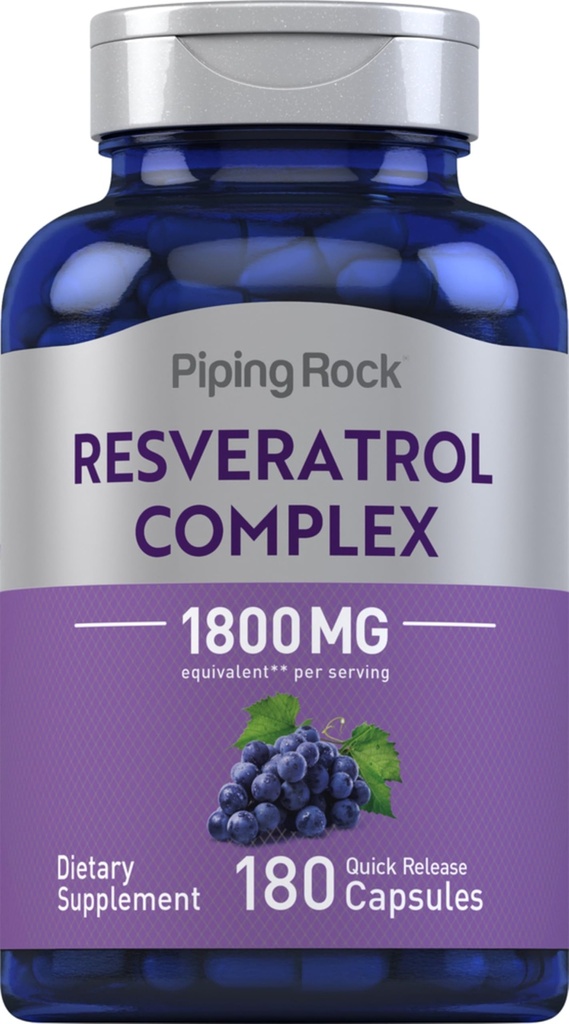 Piping rock Resveratrol Complex 1800 mg - 180 kapsulas - Vīnogu sēklu ekstrakts - Ne-GMO, bez lipekļa piedevas