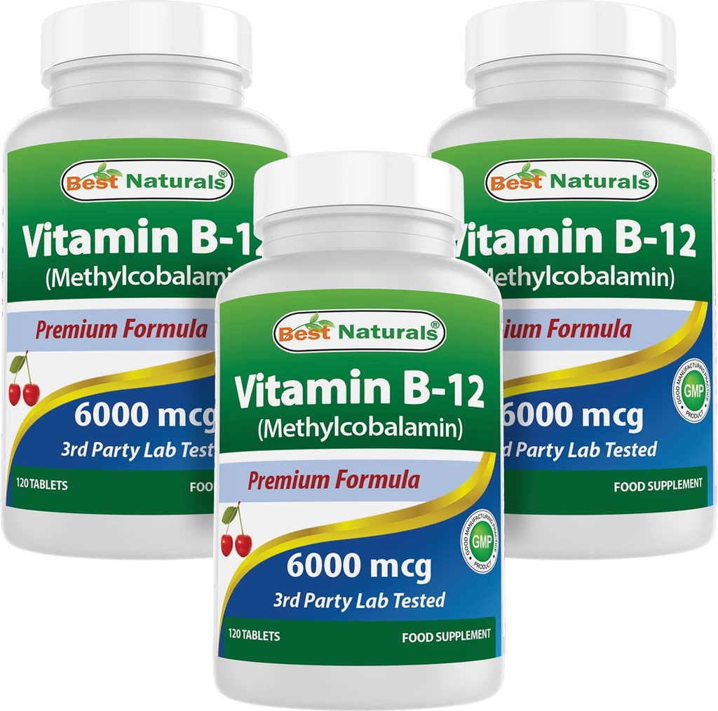 Labākā daba B-12 vitamīns kā metilkobalamīns (metil-B12), 6000 μg 120 tabletes lietošanai zem mēles (120skaits (3. iepakojums))