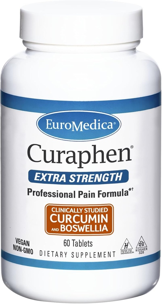 EuroMedica Curaphen Extra Strength - 60 tabletes - Profesionālā formula - Spēcīga kurkumīna un bosvelijas kombinācija ar DLPA un natokināzi - Augsta Absorbējama - 60 Kalpojumi