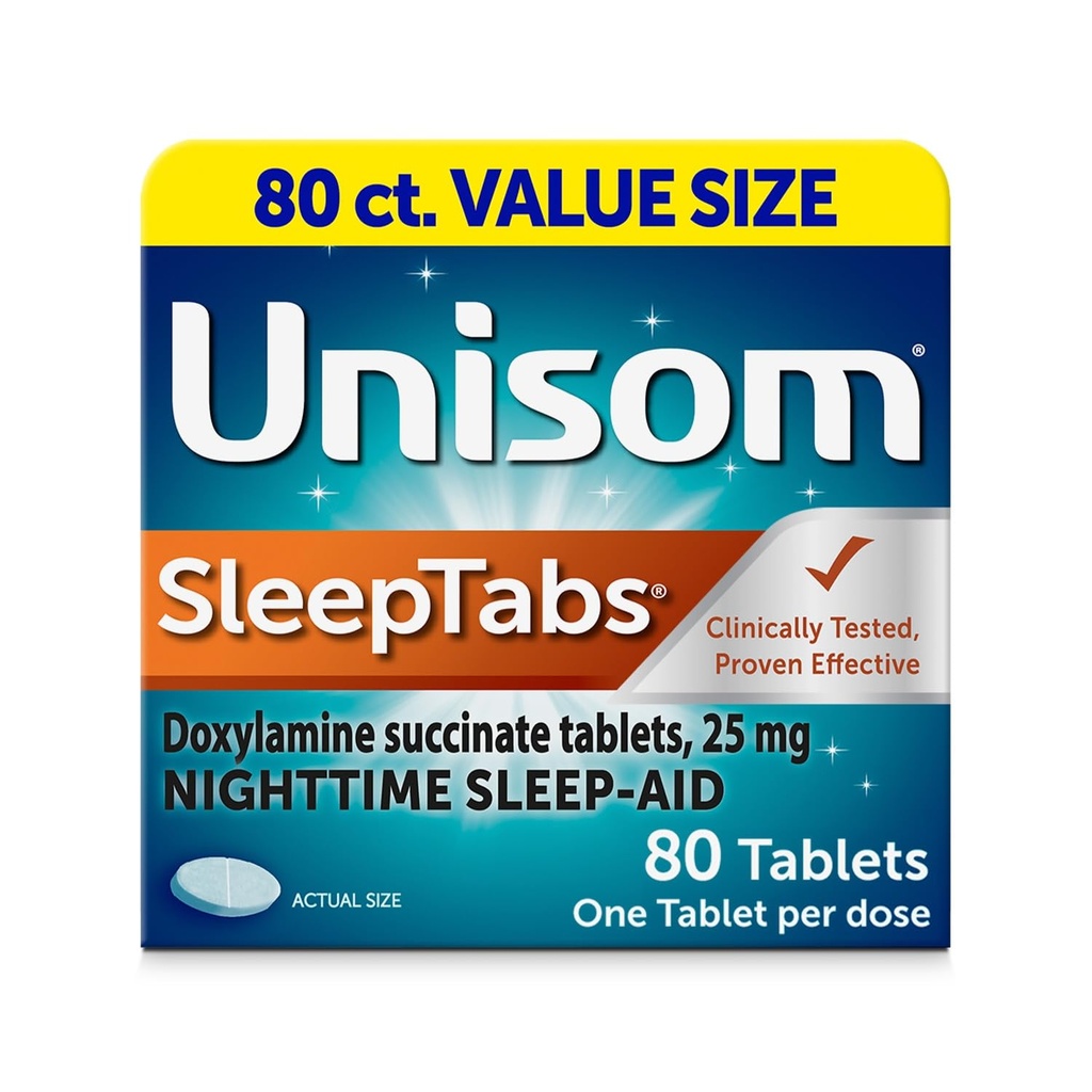 Unisom SleepTabs, nakts miega zāles, doksilamīna sukcināts, 80 tabletes