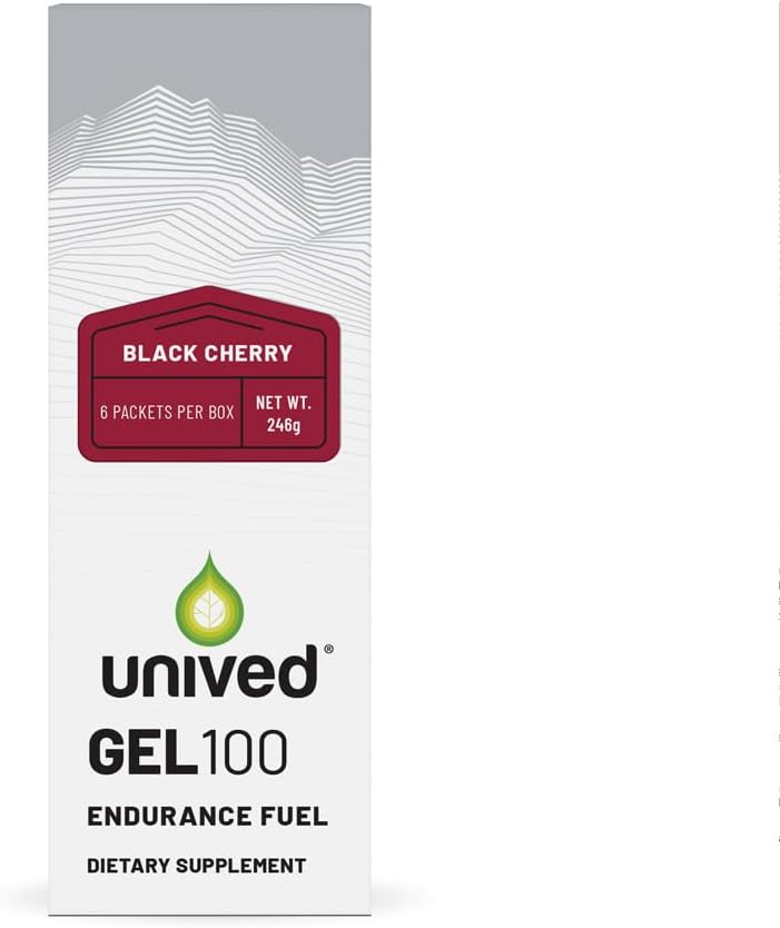 Unived Gel 100 - Vegan Energy Gel izturības sportistiem Runners & Cyclists - 100kcal - Black Cherry - iepakojumā 6