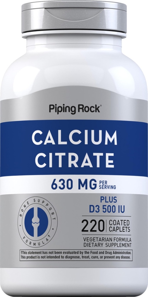Klinšu kalciju saturošs citrāts ar vitamīnu D3, 630 mg, 220 Caplets , papildinājums sievietēm un vīriešiem, veģetārs, bez GMO, bez lipekļa