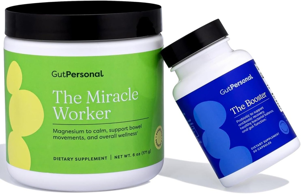 GutPersonal Gut FixTM Bandle: Miracle Worker Magnija pulvera papildinājums, zemeņu Flavor, 30 Servējumi + Booster mērķa probiotikas, Kapsulas, 60 Servējumi
