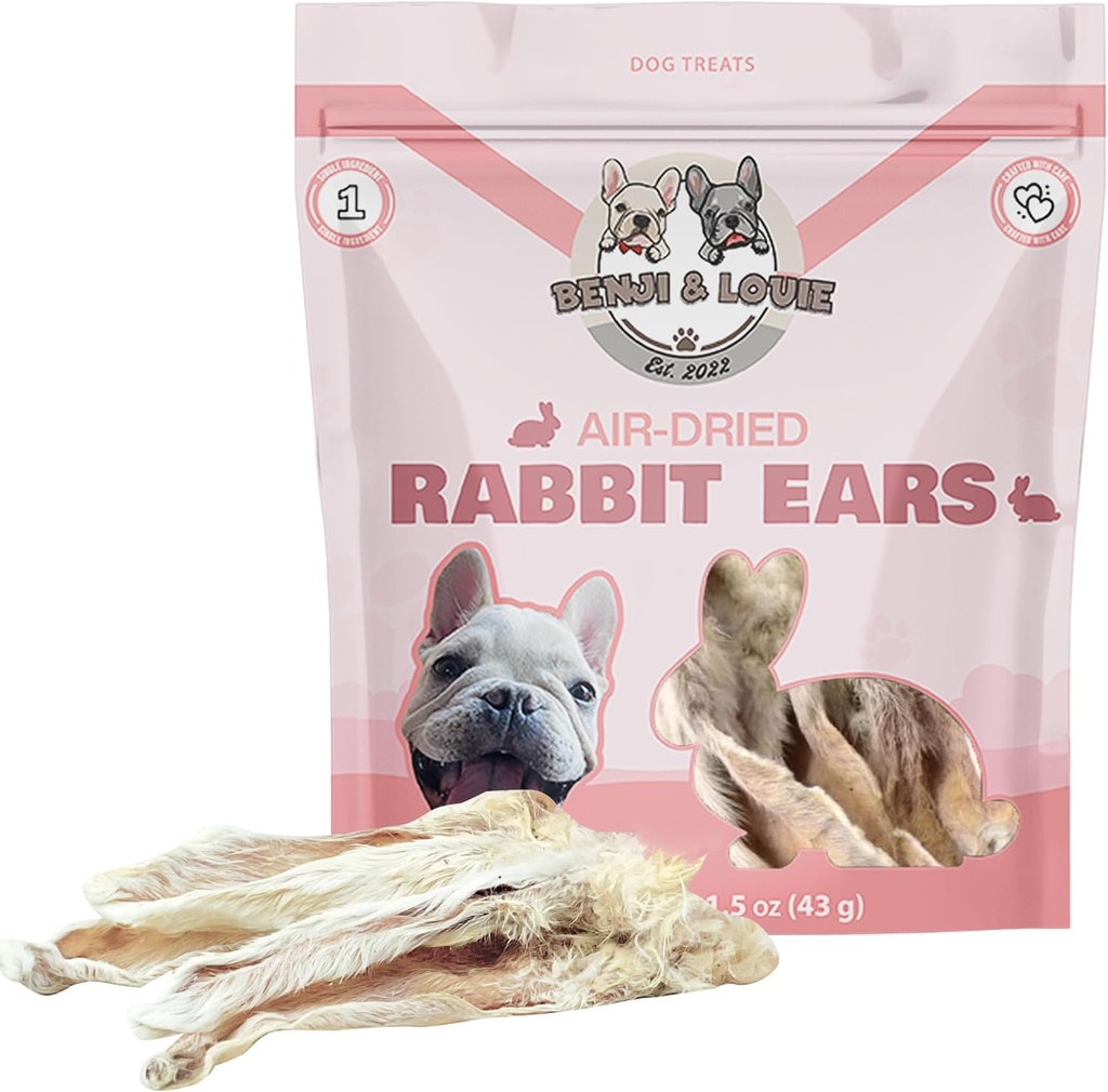 Benji & Louie Gaisā žāvētas veselas trušu auss ar kažokādu - dabas veselīgu suns ārstē vai suņu košļājamās rotaļlietas, viena ingredients, 1,5 oz, 4 līdz 6 grāf