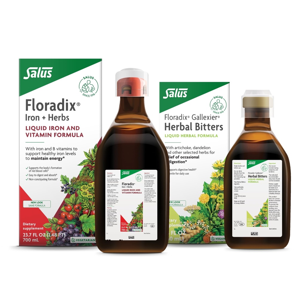 Floradix by Salus Gallexier Herbal Bitters (8,5 oz) & Iron & Herbs (23,7 oz) Bandle - Herbal Bitter for Digestive Support* - Dzelzs papildinājums veselīgas enerģijas atbalstam