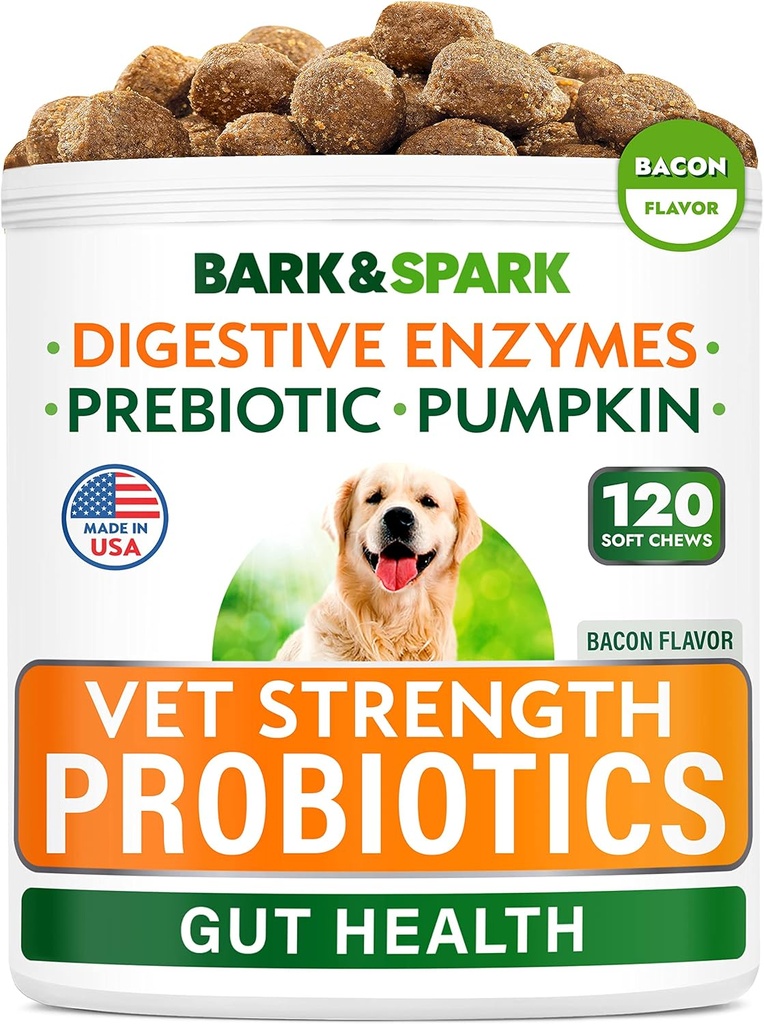 Vete Strength Suņu Probiotikas Košļājamās - Gāze, Caureja, Alerģija, Aizcietējums, Upstes Kuņģis Relief, ar enzīmiem + Ķirbju + Prebiotikas - Košļājamā Fiber Papildinājums - 100 Soft Chews - Kūpināta Duck