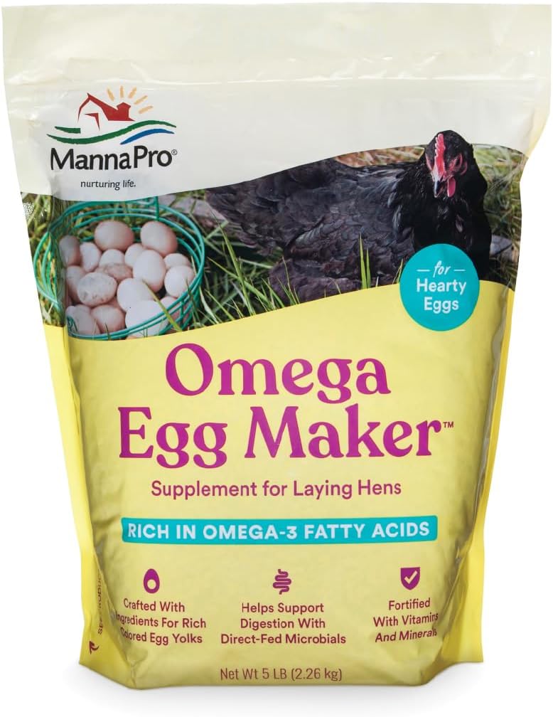 Manna Pro Omega olu veidotājs, cāļu barības piedevas dējējvistām, mājputnu pārtikai ar omega-3 taukskābēm, gremošanas atbalstam ar stiprinātiem vitamīniem un minerālvielām, 5 lbs
