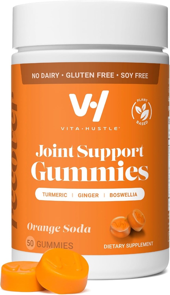 VitaHustle Turmeric Ingver Gumijas, Muskuļu atveseļošana, Zems cukura līmenis, Vegana, Bez glutēna, NeĢMO, Apelsīnu Flavor, 50 Skaits