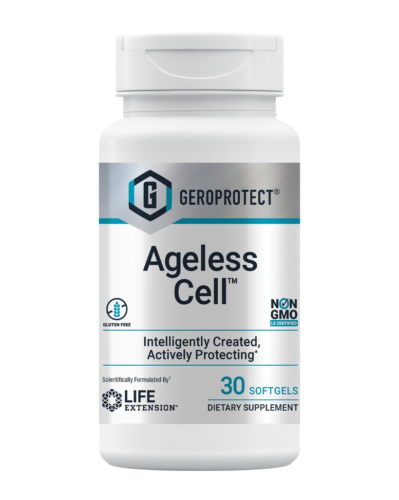 Life Extension GEROPROTECT® Beznovecošanās šūna, Celulārā veselība, Veselīga novecošana, E vitamīns, N-acetil-L-cisteīns, zaļās tējas ekstrakts, miricetīns, bez lipekļa, ne-GMO, 30 softgeli