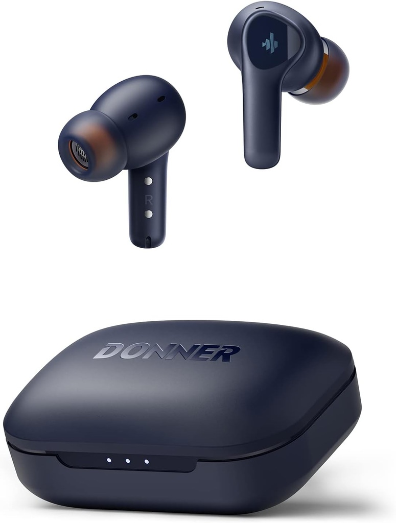 Donner bezvadu austiņas Trokšņu slāpēšana, Bluetooth 5.2 Earphones with ENC for Clear Calls, 12mm Drivers & Balanced Armature, App Custom EQ, 32H Playtime, Fast Charging - Dobuds ONE, Blue