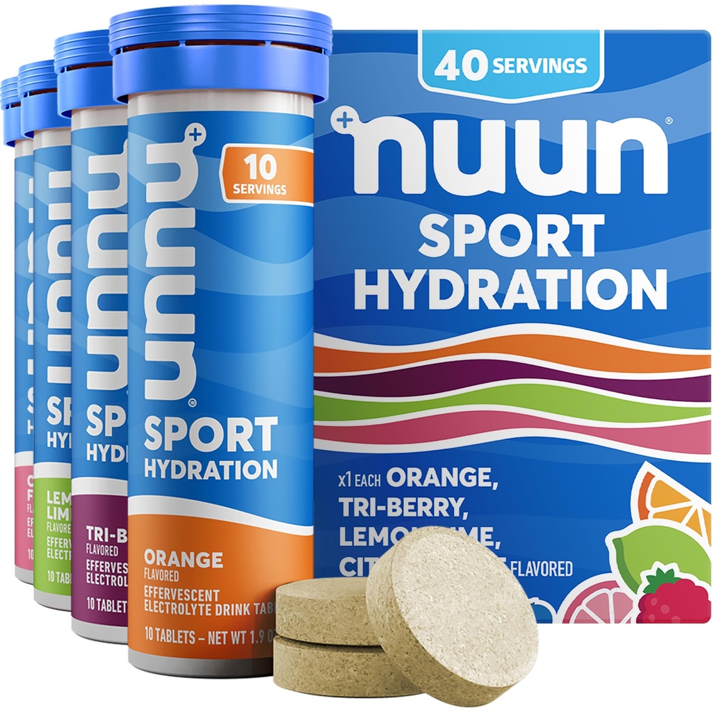 Nuun Sport Elektrolītu tabletes ar magniju, kalciju, kāliju, hlorīdu un nātriju, bez glutēna un vegānu, jauktiem uzlējumiem, 4 iepakojumi (40 Servisi kopā)