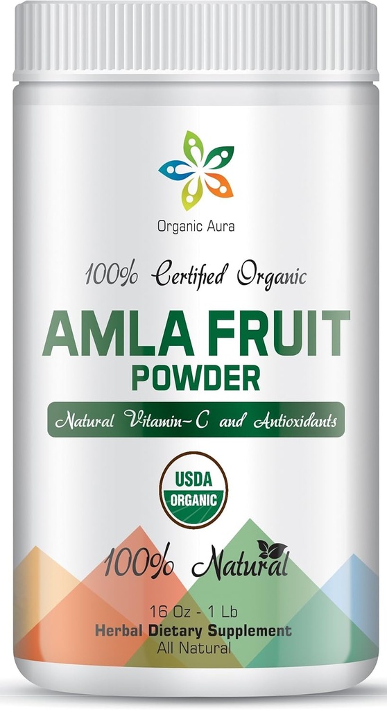 Sertificēts Organic Aura Amla Powder 16Oz - 1Lb. Dabas vitamīns C Powerhouse. Liels avots antioksidantu. Atbalsta Imunitāti un Vitalitāti.