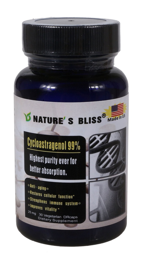 Dabas bliss Cycloastragenol 25mg 99%, Telomere papildinājumi, Astragalus saknes ekstrakts, pretnovecošanās papildinājums, ražots ASV, Immunity Boost, kuņģa skābes aizsargātas, Super Absorbcija, 30 kapsulas