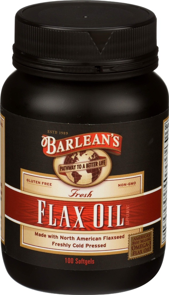Barlean s Omega 3 6 9 Linsēklu eļļas piedevas, auksti presētas Linu sēklu papildinājums Softgels ar 1650 mg ALA taukskābes, 100 Skaits