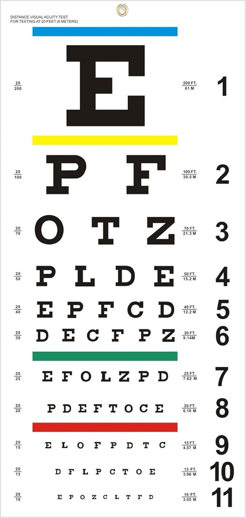 Eye Chart, Uzlabota Snellen Acu Chart acu eksāmeniem 20 Kājas, 22x11 collas Plastic Low Vision Acu Charts Wall Chart ar metāla Eyelet bērniem Dāvanas Sienas apdare (20 Kājas Tests Attālums)