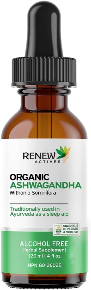 Atjaunot aktīvās vielas Organic Ashwagandha Liquid 220MG uz 2 ml – Ātri absorbējoša formula kognitīvajām funkcijām, atmiņai, enerģijai, stresam, miegam un imūnai veselībai un garīgajai skaidrībai – ražots Kanādā - 120 ml