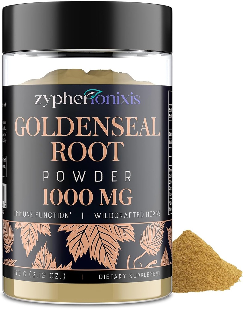 Goldenseal Saknes Pulveris Organic 1000 mg - Goldenseal pulvera papildinājums Imūns & Gut, Pure & Natural Herbal Goldenseal Papildinājums, bez lipekļa - 60 Servings(1 Pudele)