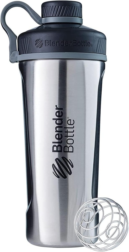 BlenderBottle Radian Shaker Cup Izolēta nerūsējošā tērauda ūdens pudele ar Wire Whisk, 26-Ounce, dabīga/melna