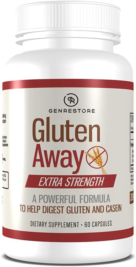 Gluten Away Diētiskā Papildinājums – Papildu spēks Gremošanas Enzīmi veselība Gluten & Casein, Lēnāka Gremošanas Release Protein Amino Acid in Bloodstream vīriešiem un sievietēm – 60 kapsulas.