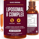 Liposomālās B Vitamīnu komplekss Šķidrums – Augsta Absorbcija enerģijai, Smadzeņu un ādas veselība, Matu un nagu, Advanced Liposomālā Piegāde, Vegan, Ne-GMO, 2 Fl Oz