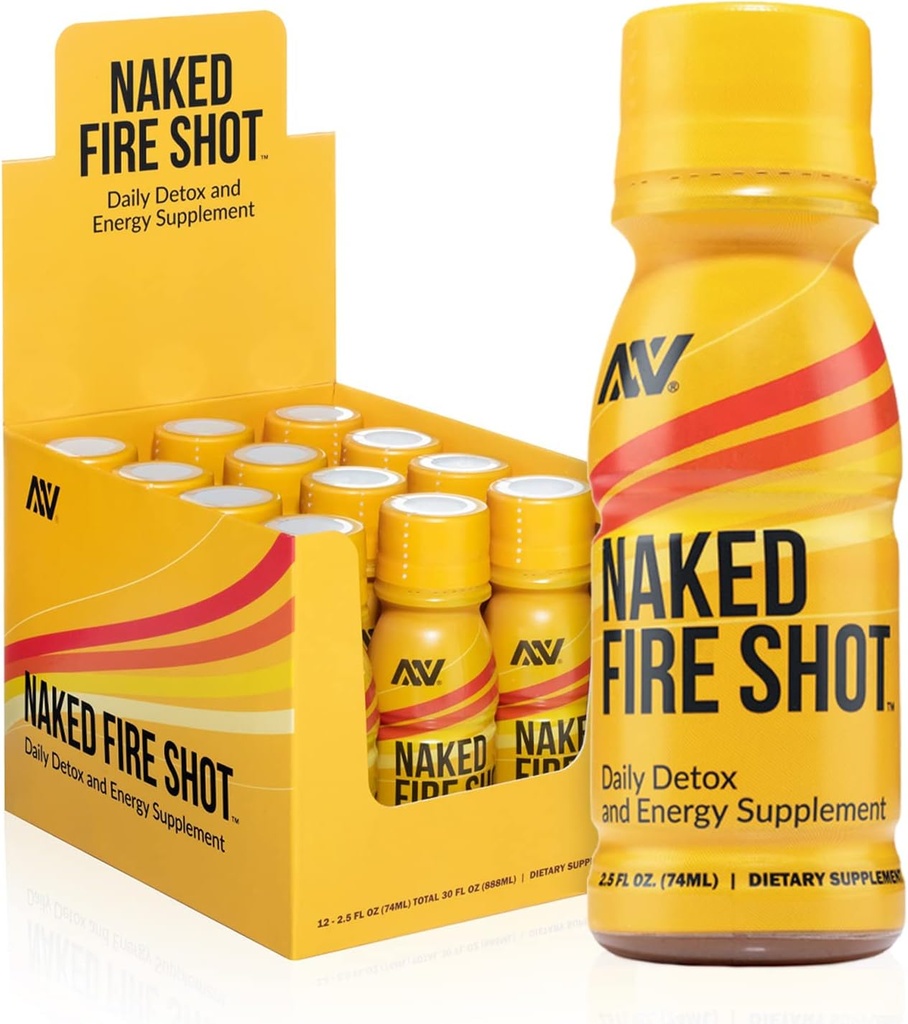 NAKED uzturs Plikuma Fire Shot - Dabiskās enerģijas šāvieni, ingvera sakne, Raw Apple sider Etiķis, Organic Ginseng & Ashwagandha, Detox, Energy Wellness Shots - 2.5Oz, 12 Pack