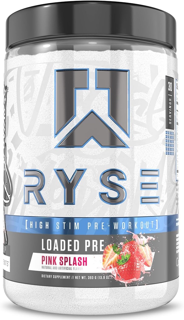 RYSE ielādēts pirms treniņa pulveris - rozā šļaksts - Daily Pre-workout vīriešiem un sievietēm ar 390mg kofeīna, Beta Alanine, un Citrulline sūknis, Focus, un enerģija - 30 Kalpo