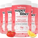 Bellway Super Fiber pulveris + kolagēns (4 iepakojumi), bezcukura Psyllium Husk Pulveris ar kolagēna peptīdiem Gut veselībai, vesela āda, naglas, kauli un locītavas, zemeņu citronāde (45,84 oz)