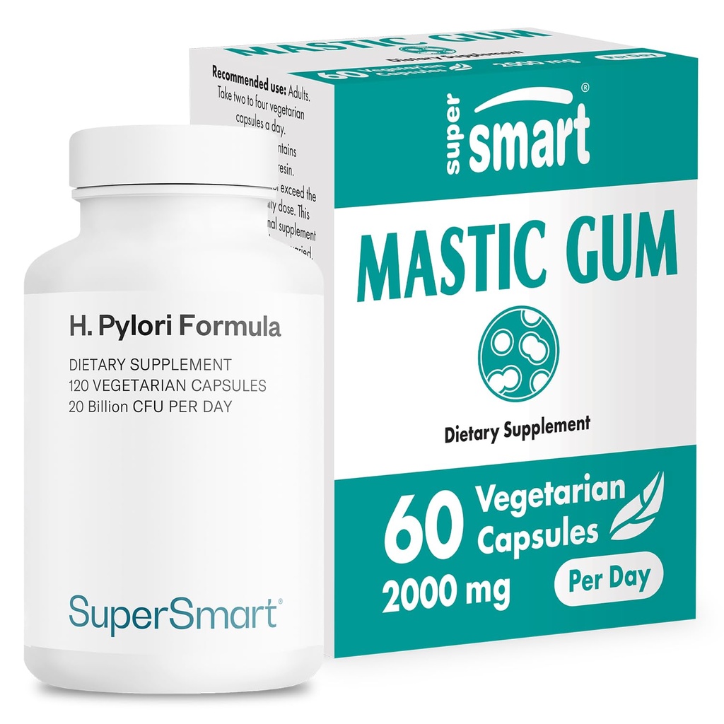 Supersmart - H. Pylori Formula Bandle (Pabeigt darbību) - Probiotic L. Reuteri w/Mastic Gum - ne-GMO & Gluten - 60x2 & 120 Veģetārās kapsulas